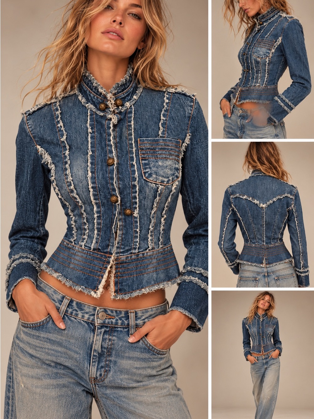 XOXO Y2K Distressed Denim Corset Jacket Frayed Seams Hook Eye Small